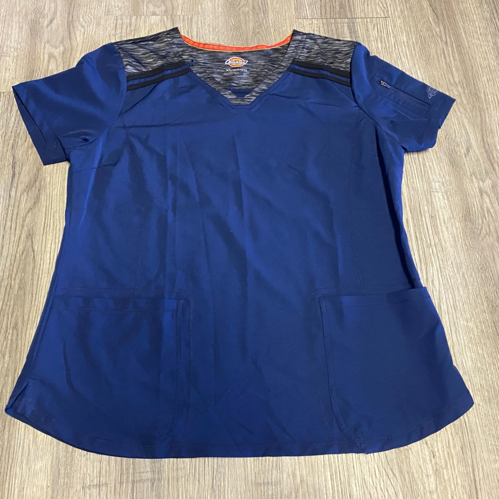 Dickies Women Short Sleeve Scrub Top Blue Shirt Pullover Stretch Size XL